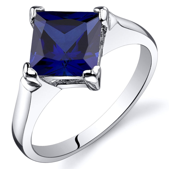 Blue Sapphire Princess Cut Cut Ring in 925 Sterling Silver - SJC