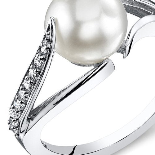 Pearl Round Cut Ring in 925 Sterling Silver - SJC