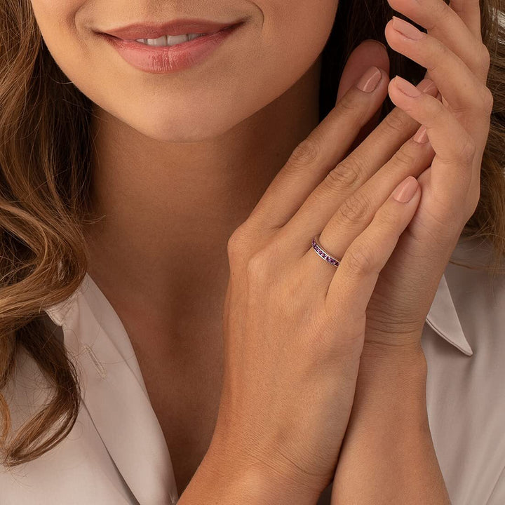 Amethyst Round Cut Ring in 925 Sterling Silver - SJC