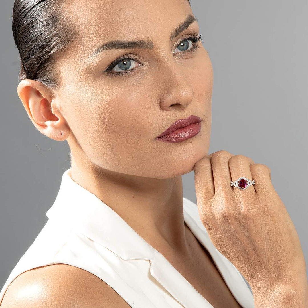 Ruby Oval Cut Ring in 925 Sterling Silver - SJC