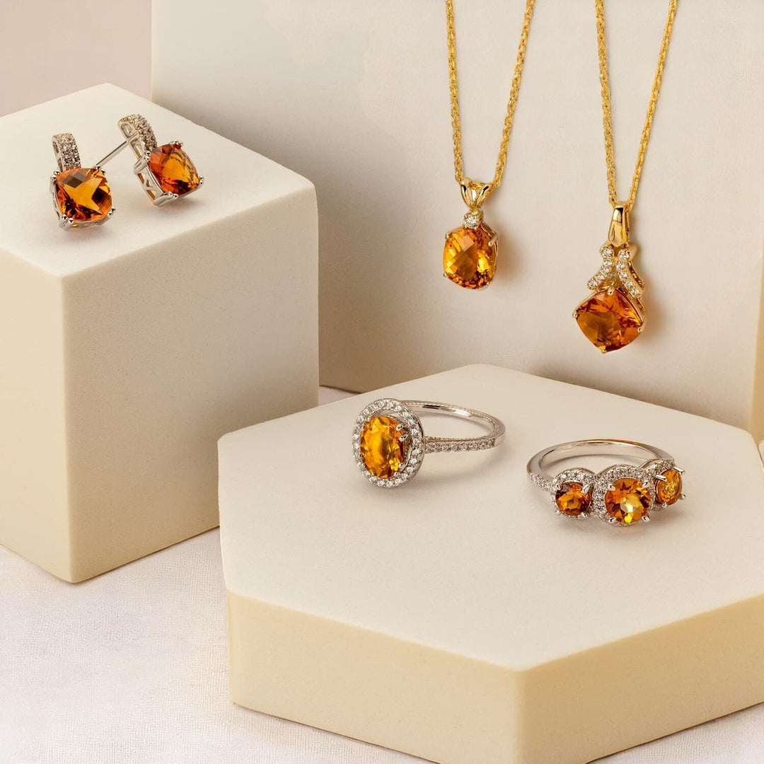 Citrine Round Cut Ring in 925 Sterling Silver - SJC