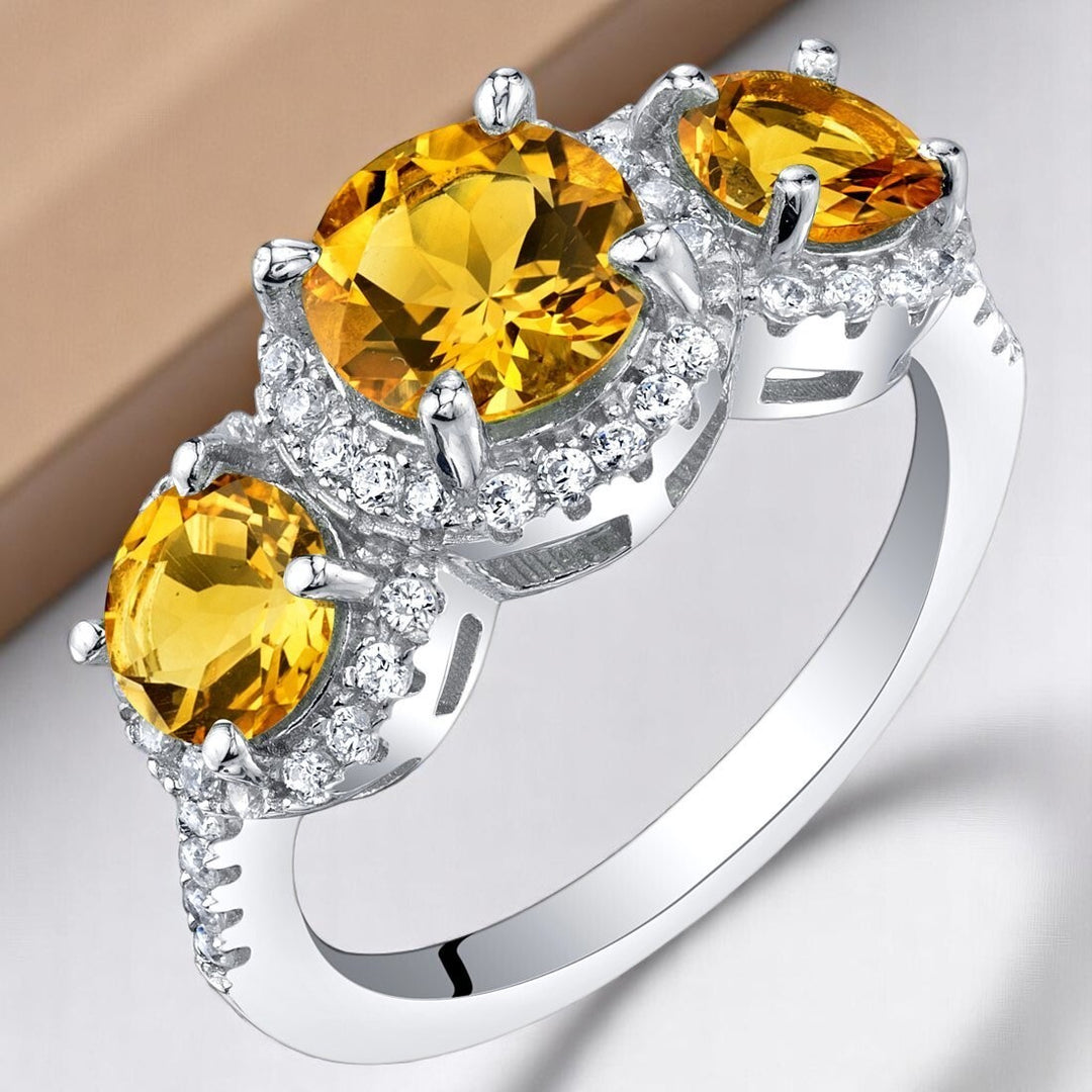 Citrine Round Cut Ring in 925 Sterling Silver - SJC