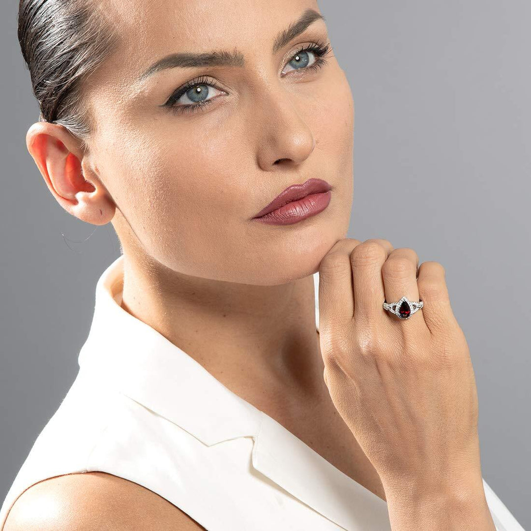 Garnet Pear Shape Cut Ring in 925 Sterling Silver - SJC