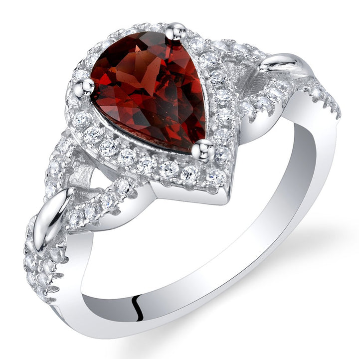 Garnet Pear Shape Cut Ring in 925 Sterling Silver - SJC