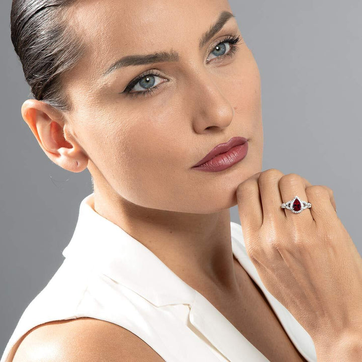 Ruby Pear Shape Cut Ring in 925 Sterling Silver - SJC