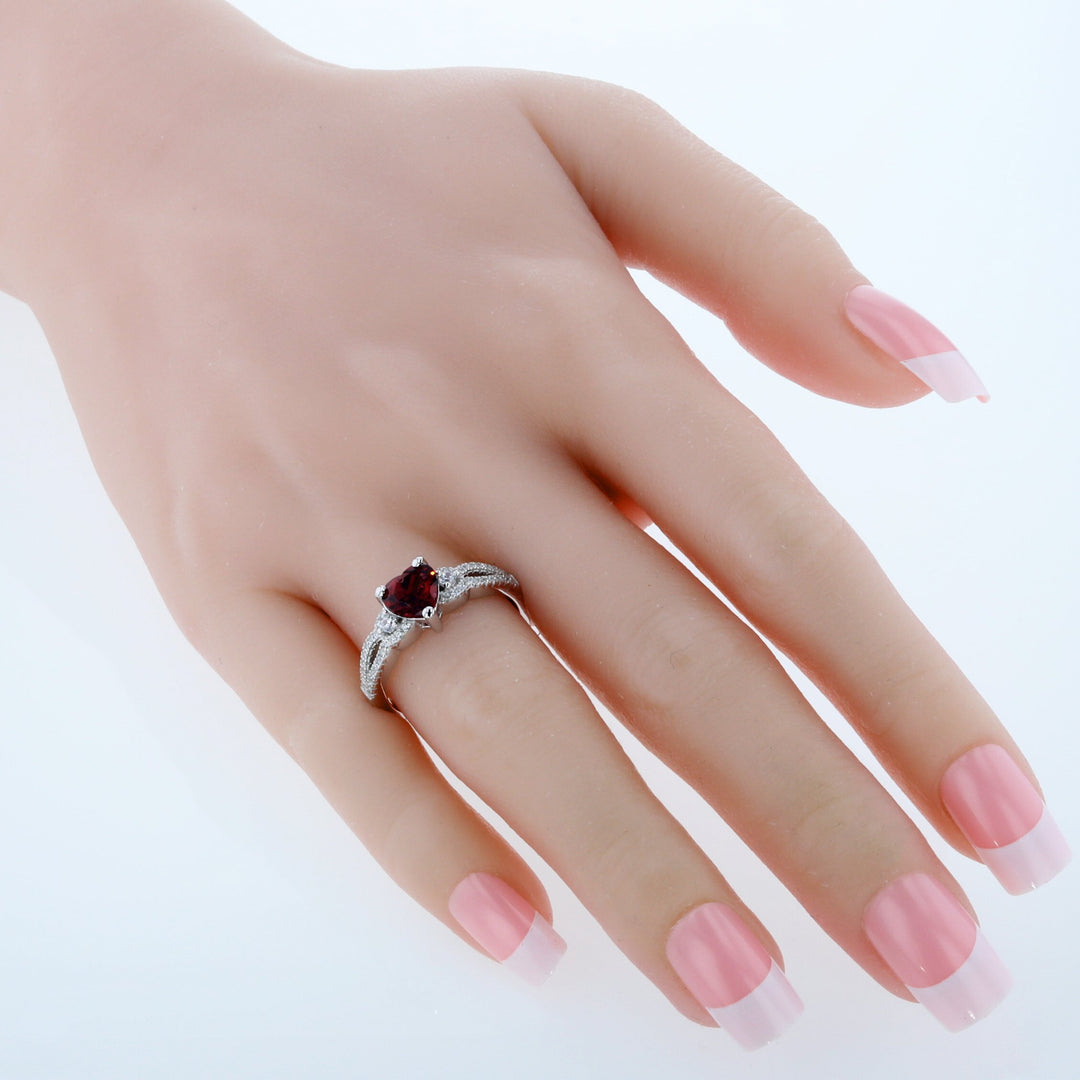 Garnet Heart Shape Cut Ring in 925 Sterling Silver - SJC