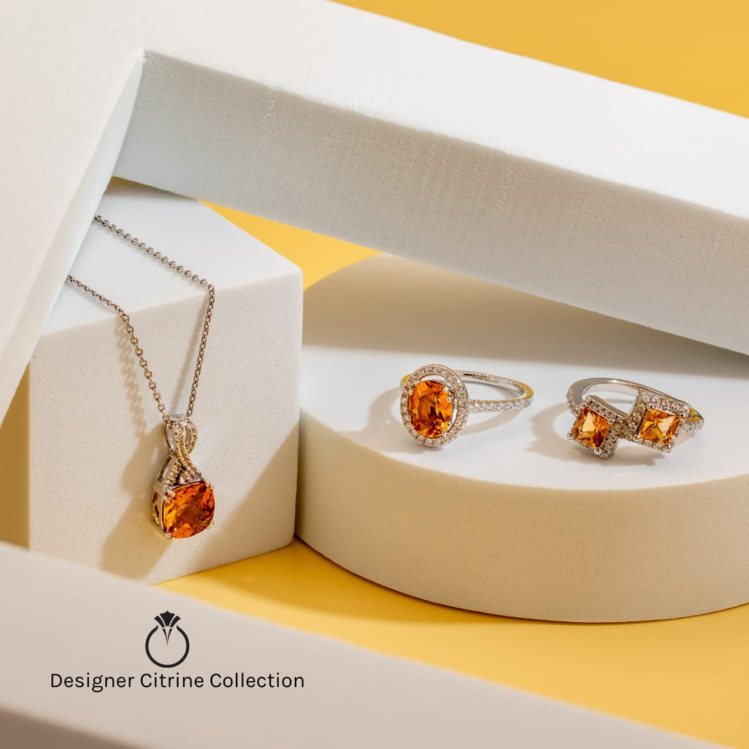 Citrine Princess Cut Cut Ring in 925 Sterling Silver - SJC