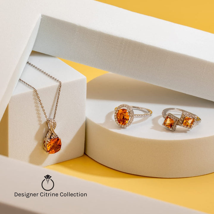 Citrine Princess Cut Cut Ring in 925 Sterling Silver - SJC