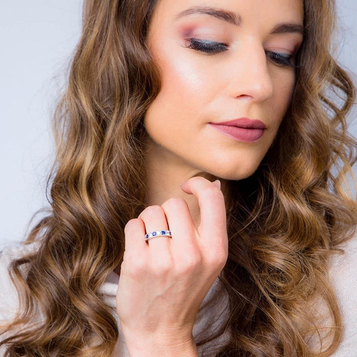 Blue Sapphire Round Cut Ring in 925 Sterling Silver - SJC