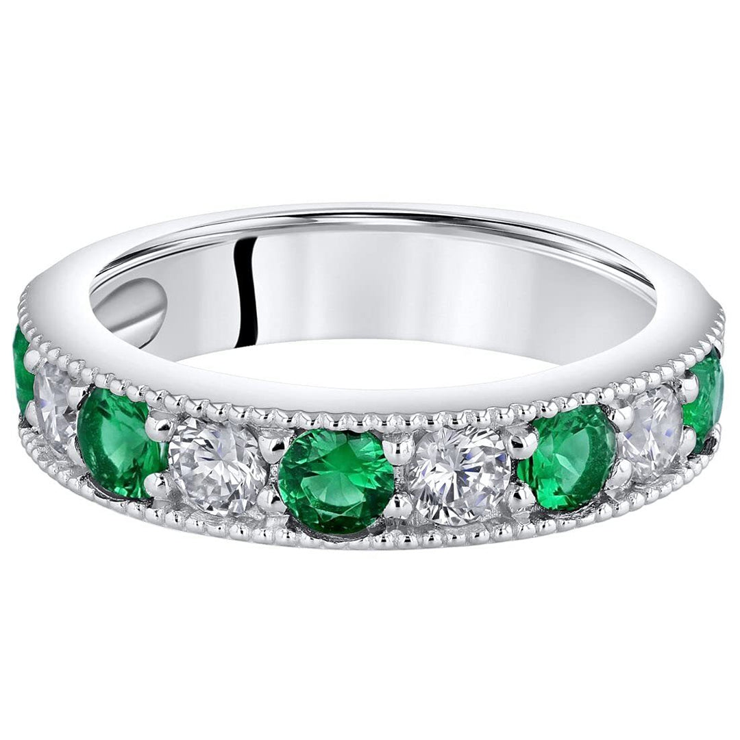 Simulated Emerald Round Cut Ring in 925 Sterling Silver - SJC
