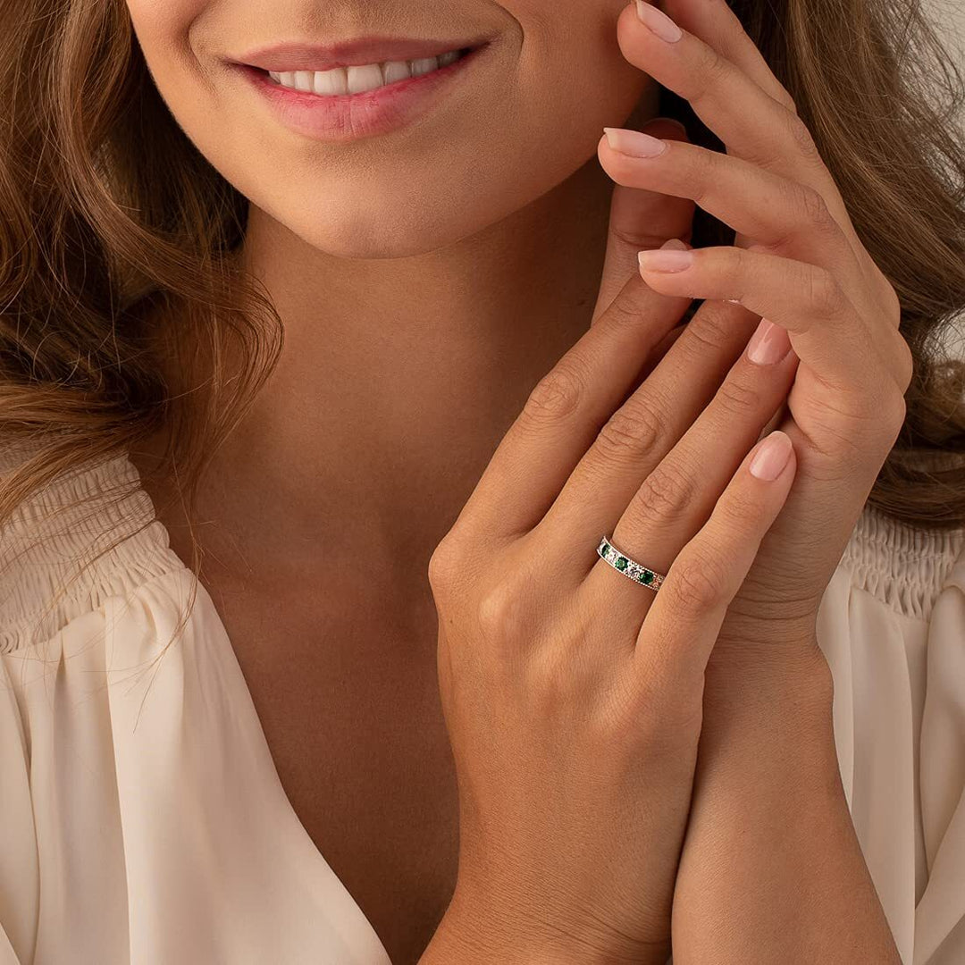 Simulated Emerald Round Cut Ring in 925 Sterling Silver - SJC