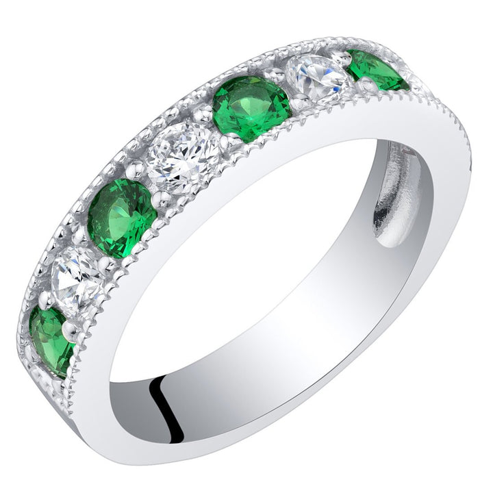 Simulated Emerald Round Cut Ring in 925 Sterling Silver - SJC