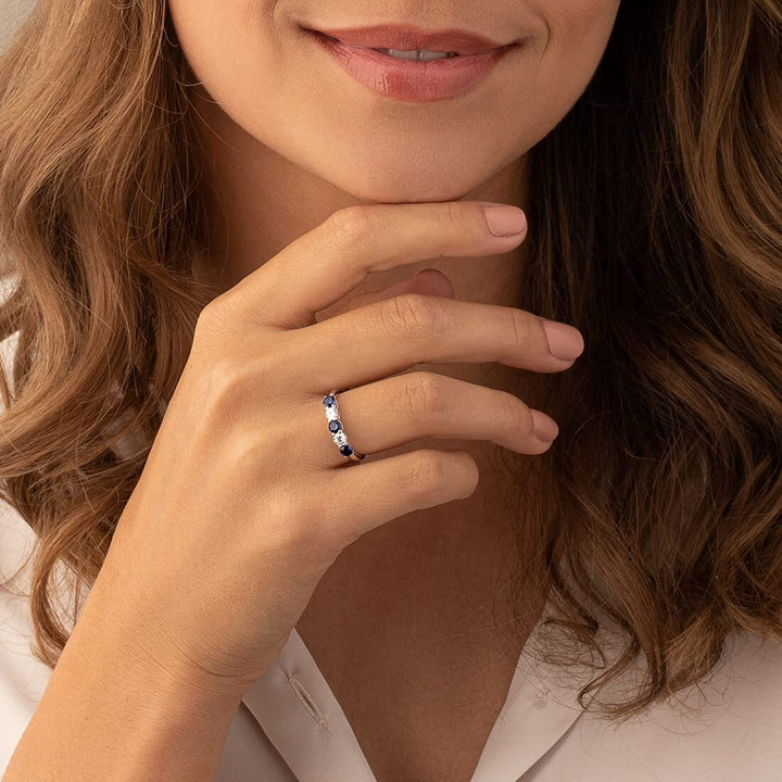 Blue Sapphire Round Cut Ring in 925 Sterling Silver - SJC