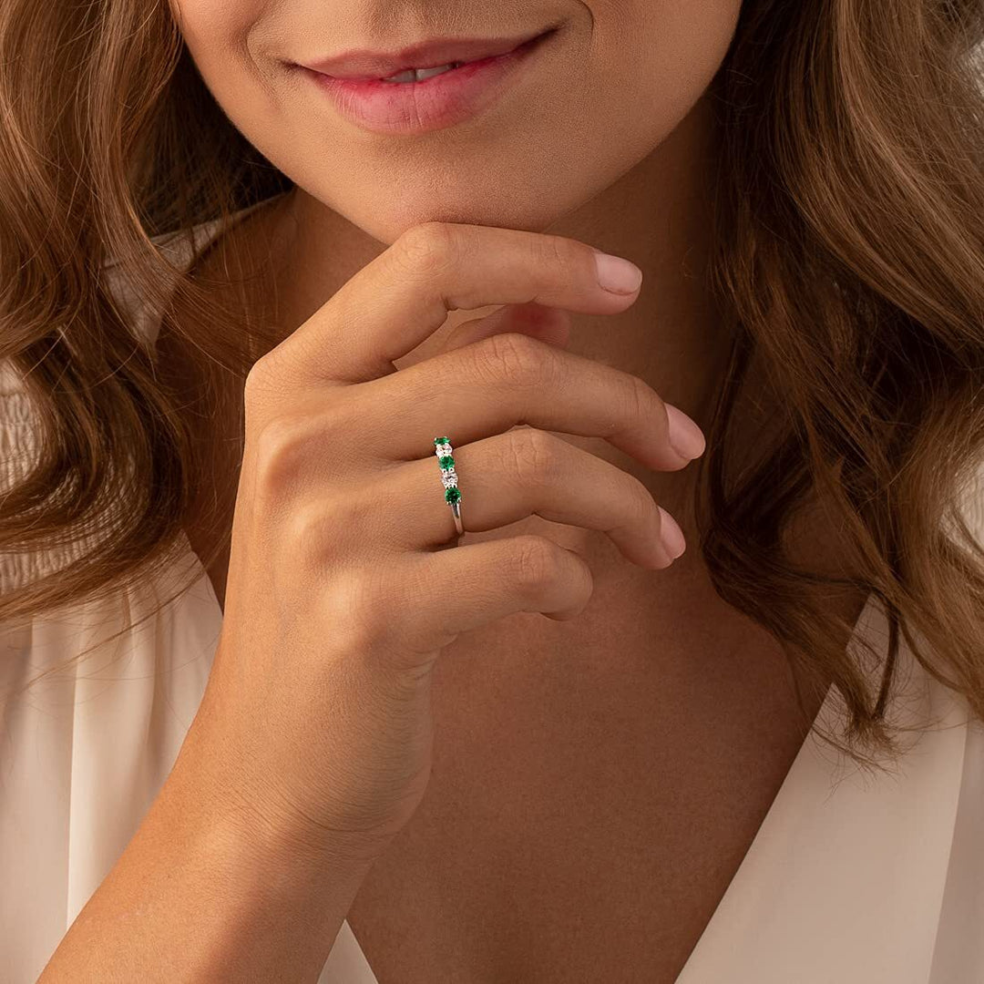 Simulated Emerald Round Cut Ring in 925 Sterling Silver - SJC