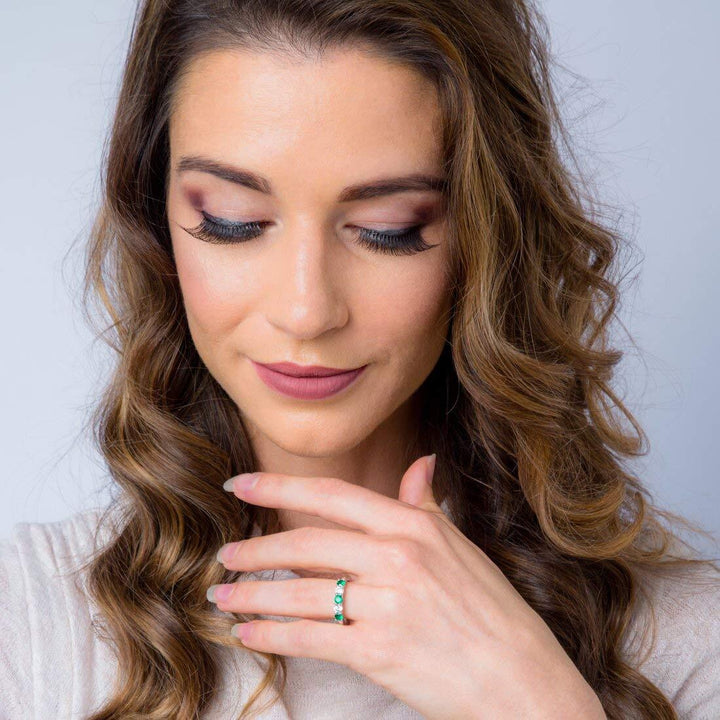 Simulated Emerald Round Cut Ring in 925 Sterling Silver - SJC