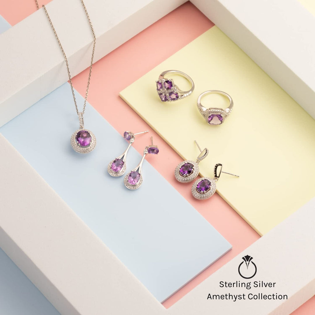 Amethyst Round Cut Ring in 925 Sterling Silver - SJC