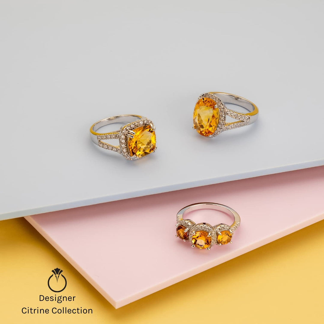 Citrine Round Cut Ring in 925 Sterling Silver - SJC