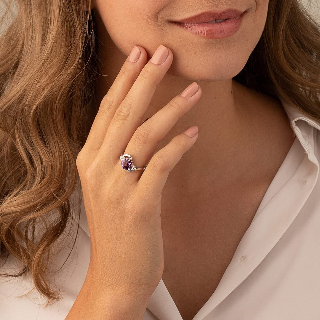 Amethyst Round Cut Ring in 925 Sterling Silver - SJC