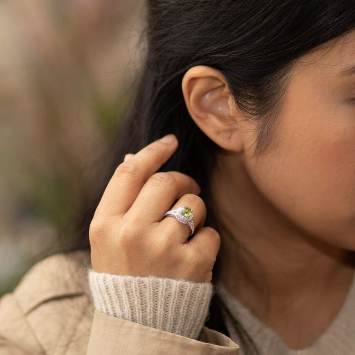 Peridot Round Cut Ring in 925 Sterling Silver - SJC