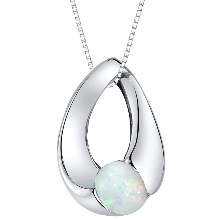 SJC White Opal 925 Sterling Silver Pendant Necklace
