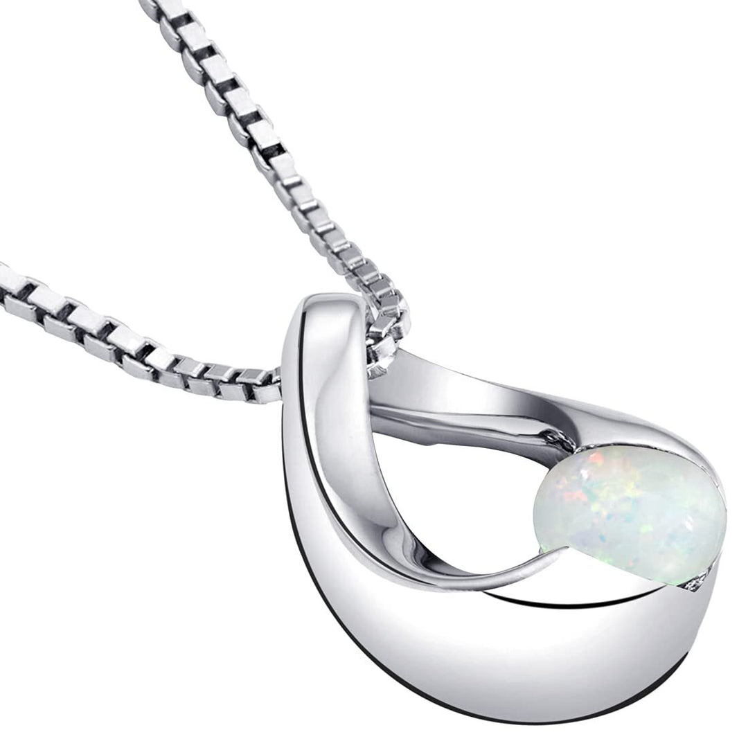 SJC White Opal 925 Sterling Silver Pendant Necklace