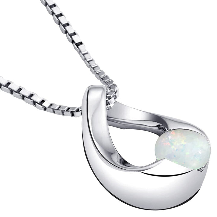 SJC White Opal 925 Sterling Silver Pendant Necklace