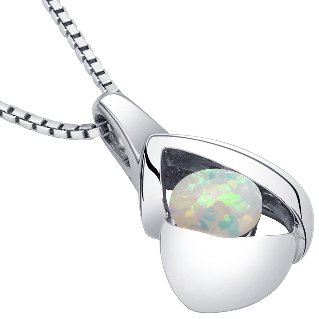 SJC White Opal 925 Sterling Silver Pendant Necklace