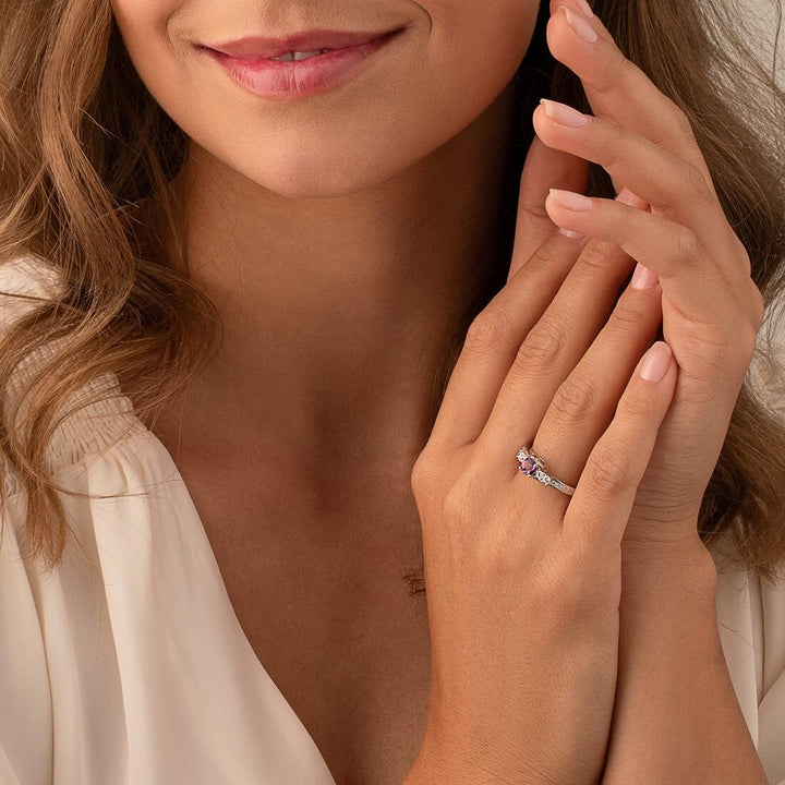 Amethyst Round Cut Ring in 925 Sterling Silver - SJC