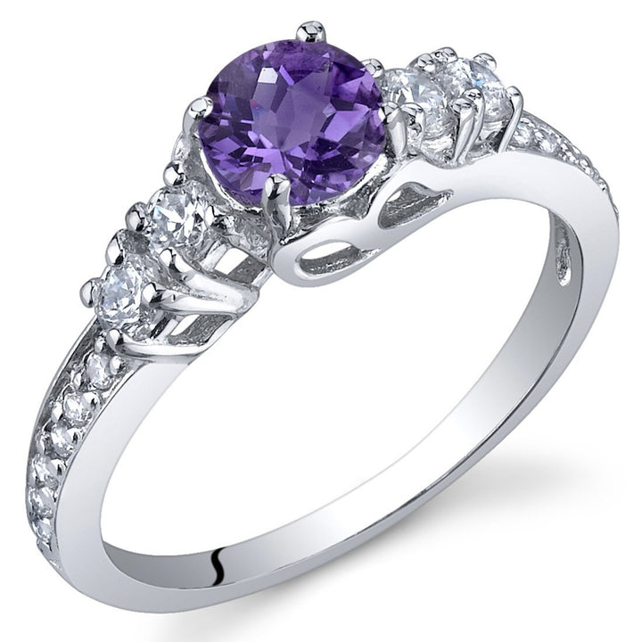 Amethyst Round Cut Ring in 925 Sterling Silver - SJC