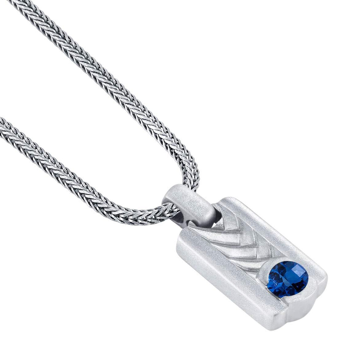 SJC Blue Sapphire 925 Sterling Silver Pendant Necklace