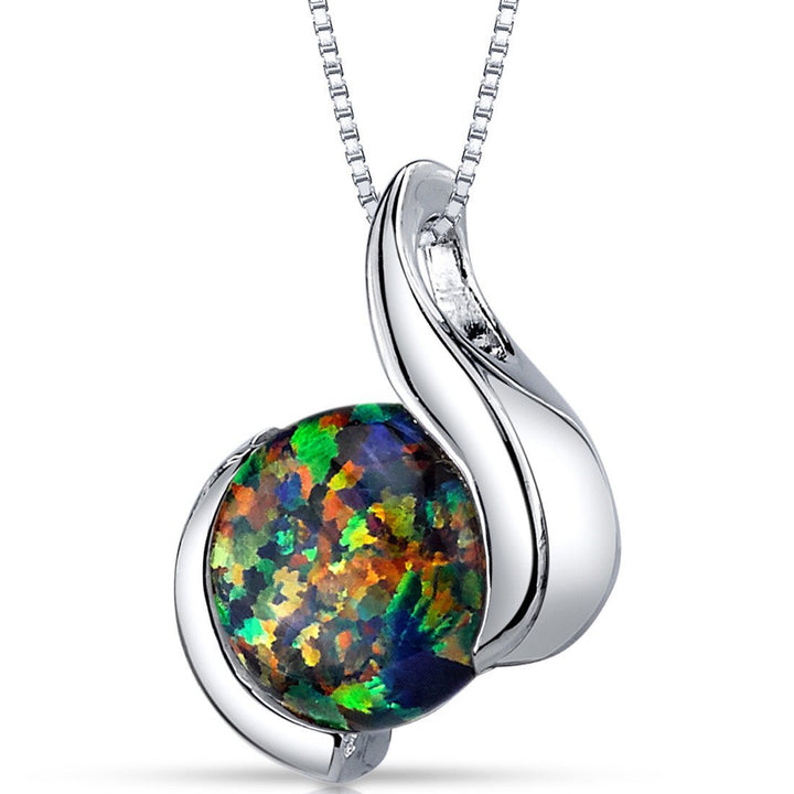 SJC Black Opal 925 Sterling Silver Pendant Necklace