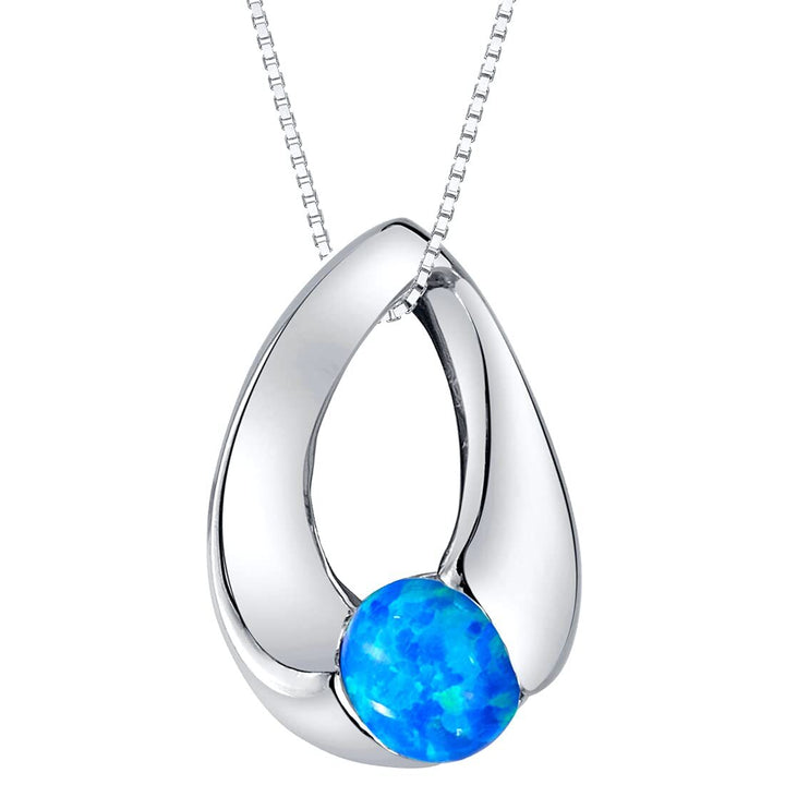 SJC Blue Opal 925 Sterling Silver Pendant Necklace