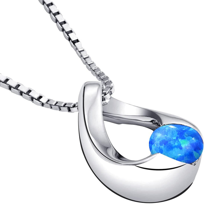 SJC Blue Opal 925 Sterling Silver Pendant Necklace
