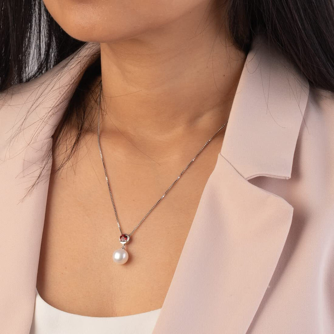 SJC Garnet 925 Sterling Silver Pendant Necklace