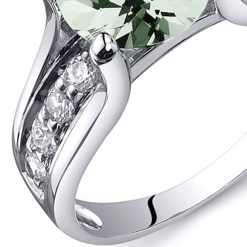 Green Amethyst Round Cut Ring in 925 Sterling Silver - SJC