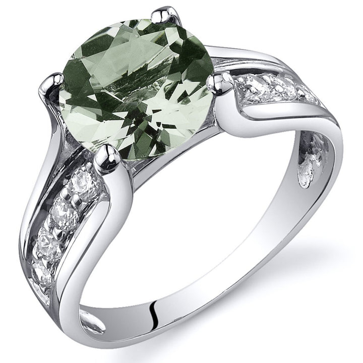 Green Amethyst Round Cut Ring in 925 Sterling Silver - SJC