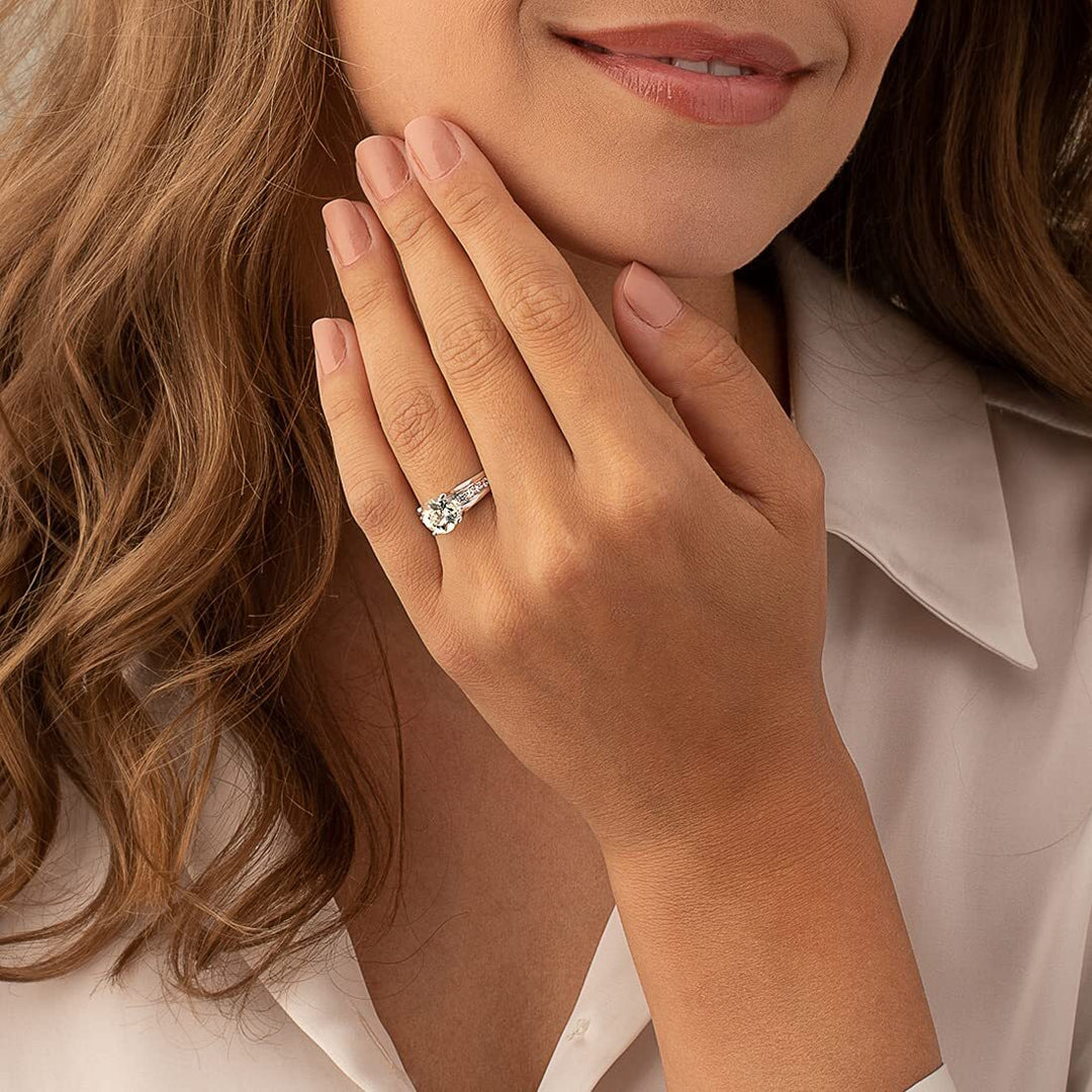 Green Amethyst Round Cut Ring in 925 Sterling Silver - SJC