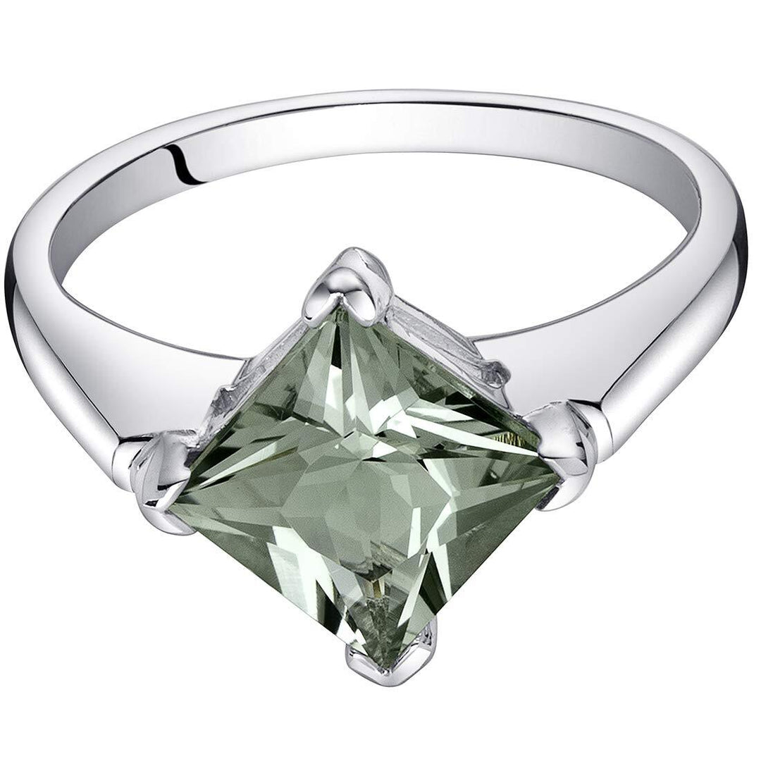 Green Amethyst Princess Cut Cut Ring in 925 Sterling Silver - SJC