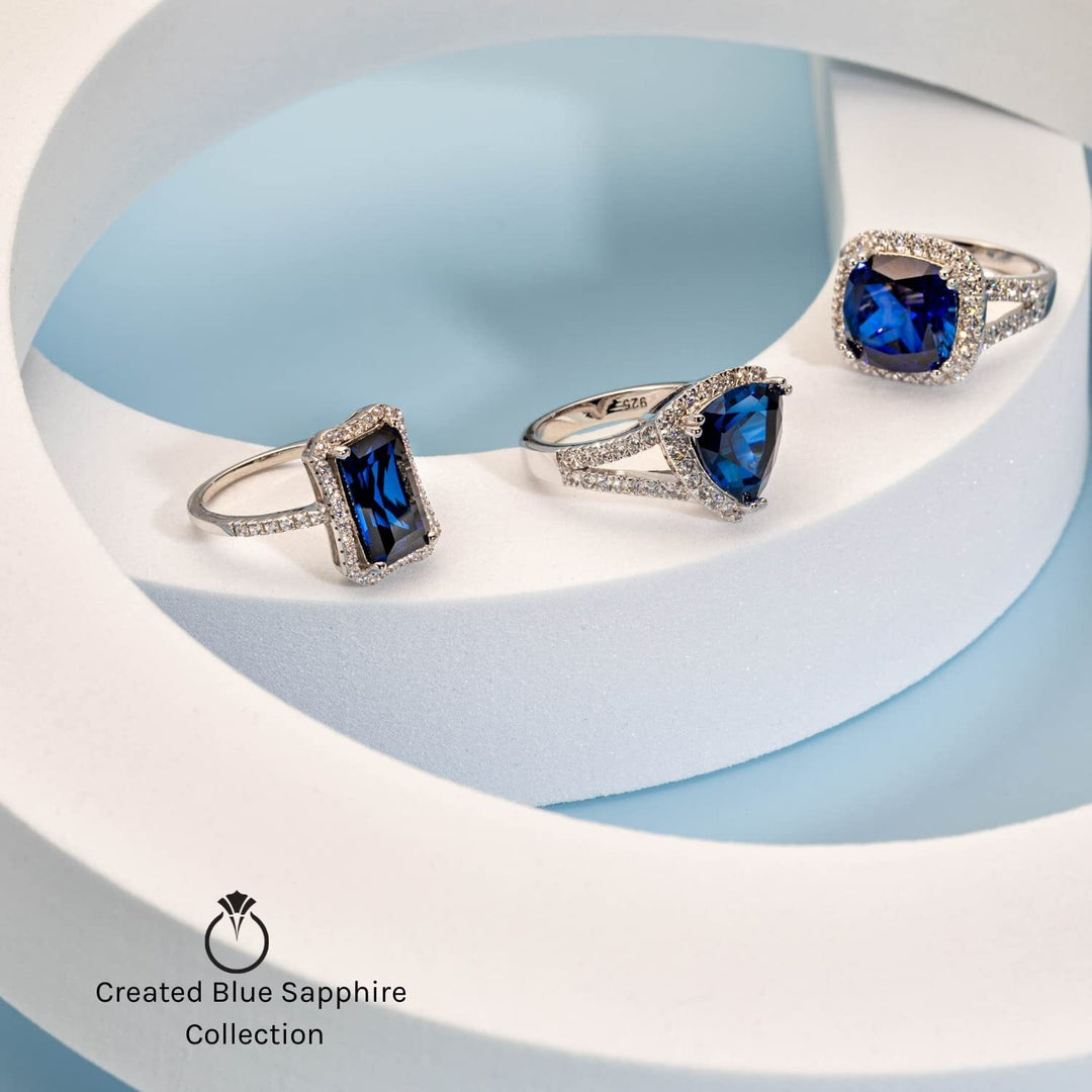 Blue Sapphire Princess Cut Cut Ring in 925 Sterling Silver - SJC