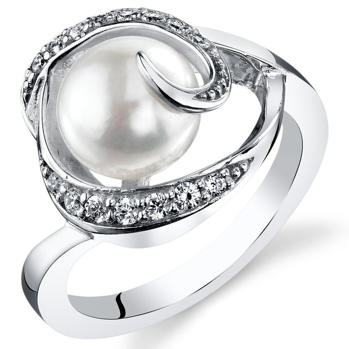 Pearl Round Cut Ring in 925 Sterling Silver - SJC