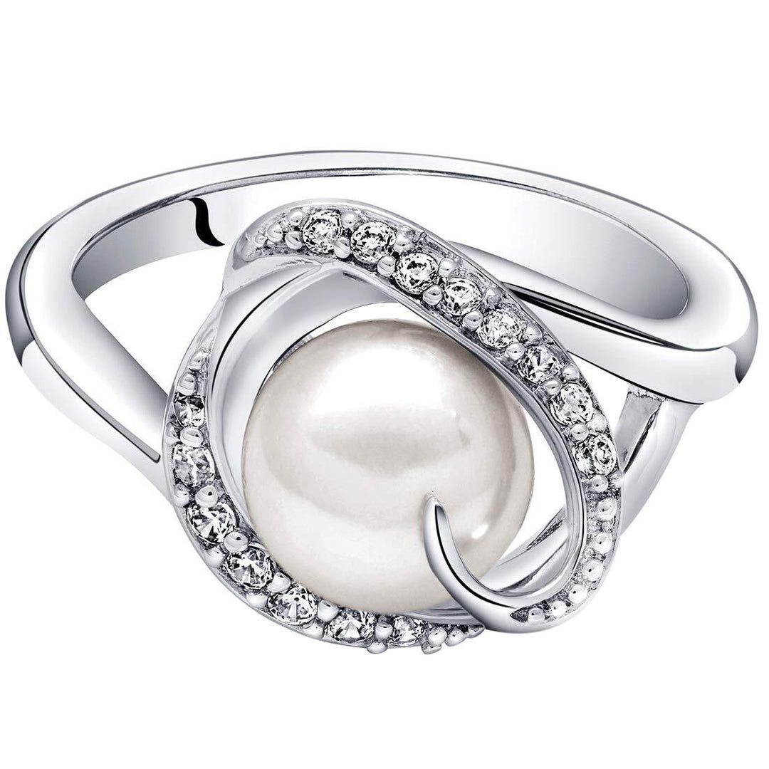Pearl Round Cut Ring in 925 Sterling Silver - SJC