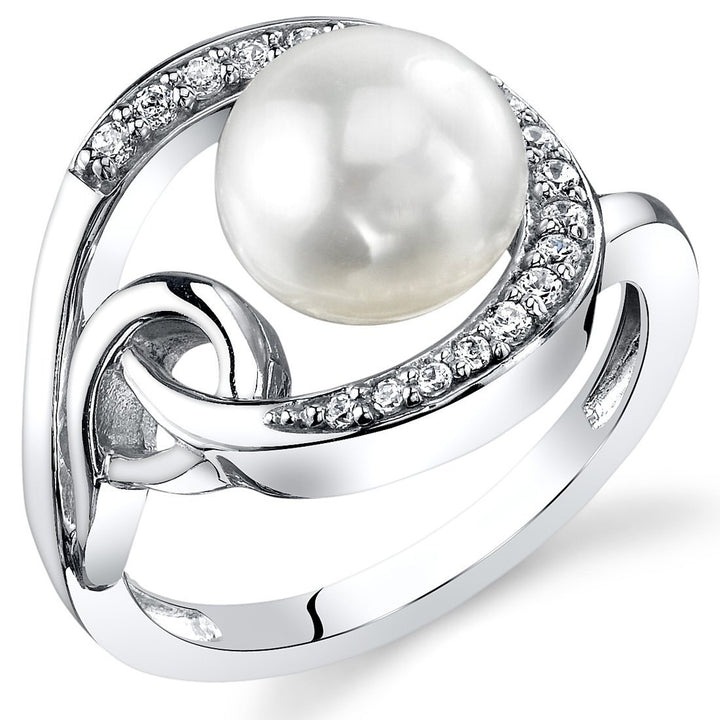 Pearl Round Cut Ring in 925 Sterling Silver - SJC