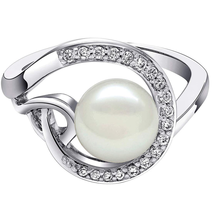 Pearl Round Cut Ring in 925 Sterling Silver - SJC