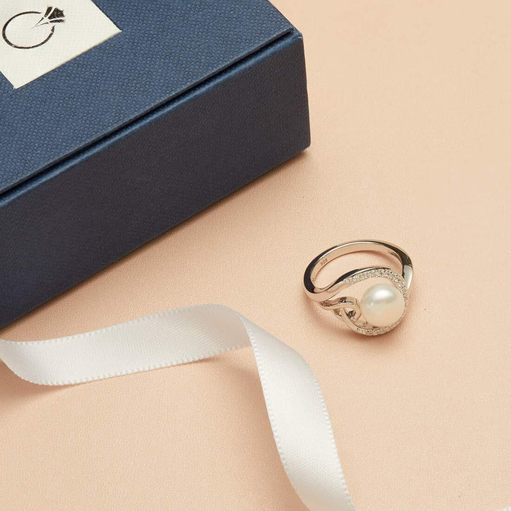 Pearl Round Cut Ring in 925 Sterling Silver - SJC