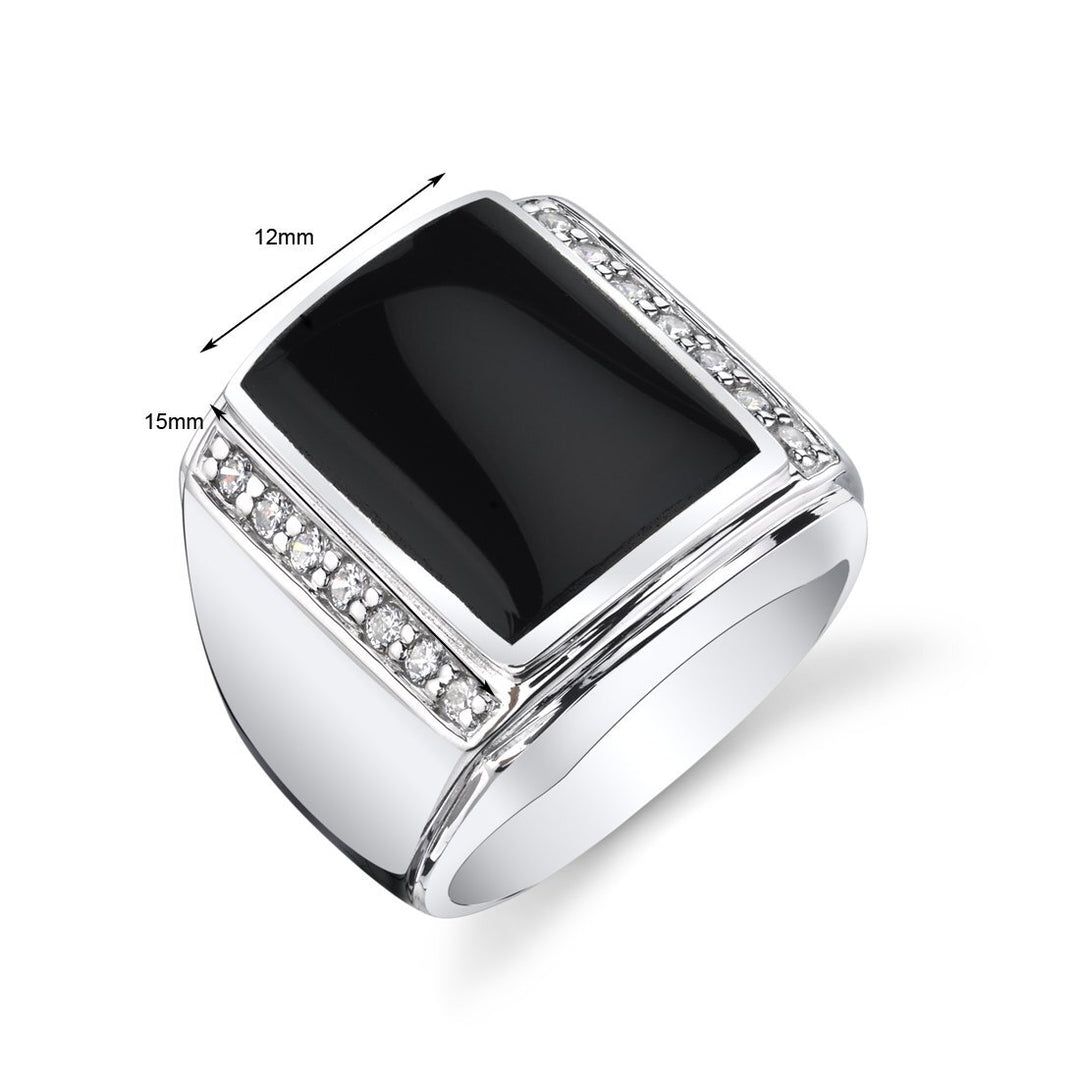 Onyx Rectangular Cut Ring in 925 Sterling Silver - SJC