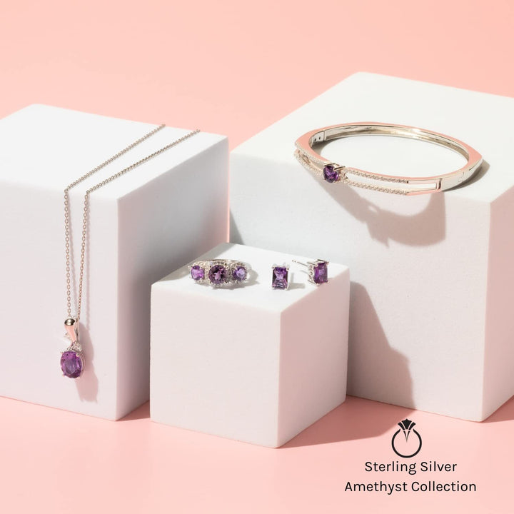 Amethyst Round Cut Ring in 925 Sterling Silver - SJC