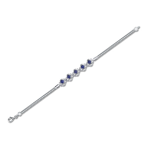 Blue Sapphire CZ Accent Bracelet Sterling Silver Round Shape 1.50 Carats