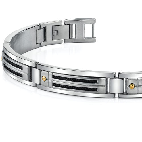 Sleek Men's Stainless Steel Bracelet with 18 Karat Gold Rivets