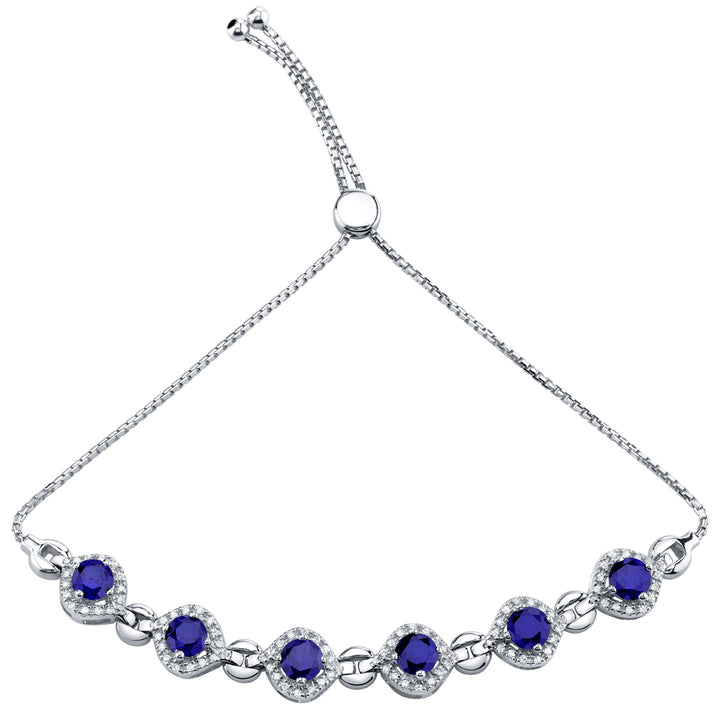Blue Sapphire Adjustable Bracelet Sterling Silver Round Shape 3.75 Carats