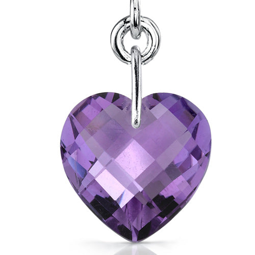 Amethyst Earrings Sterling Silver Heart Shape 6.5 Carats